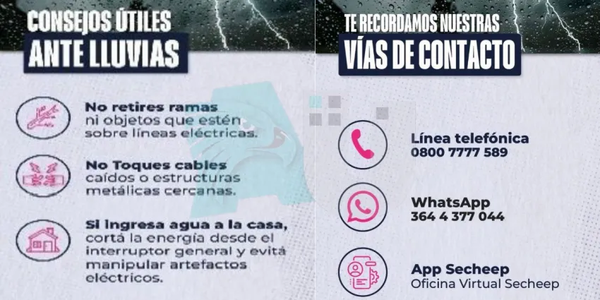 Ante las lluvias, SECHEEP reiteró recomendaciones para evitar accidentes