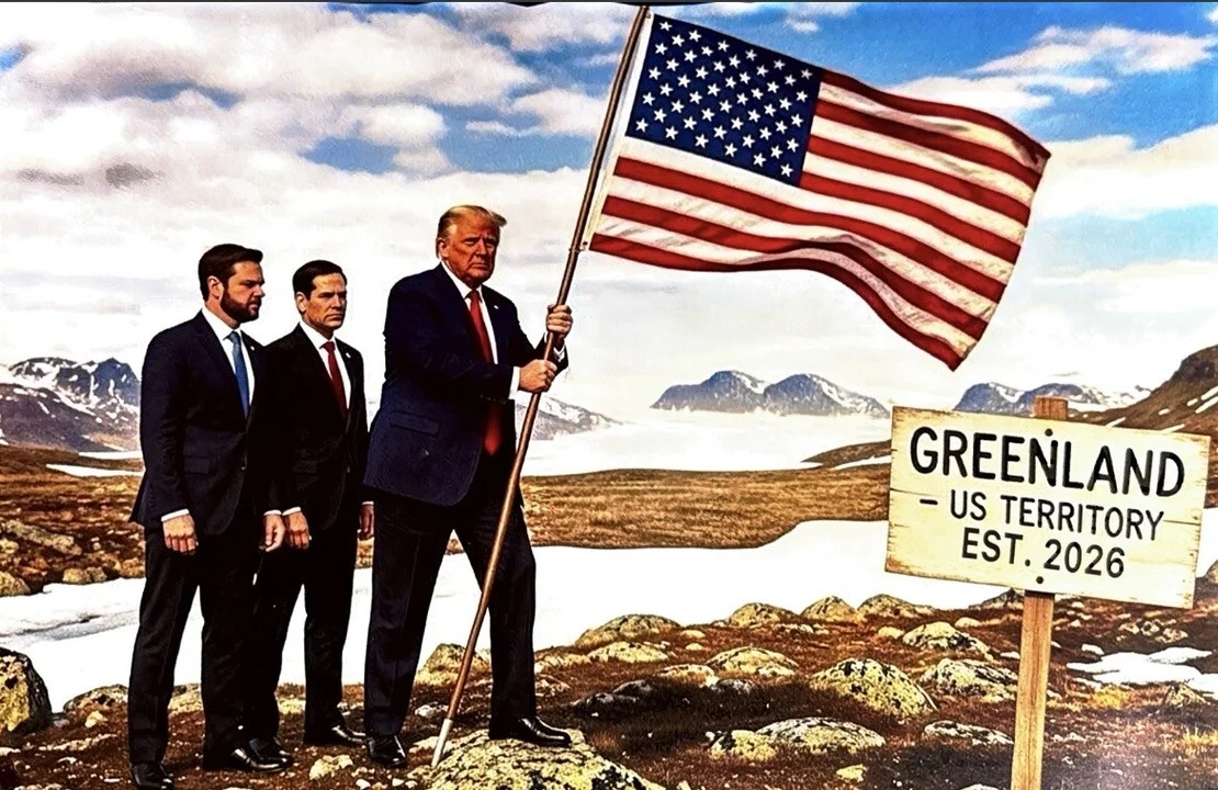 Trump public&oacute; una imagen suya poniendo la bandera de Estados Unidos en Groenlandia
