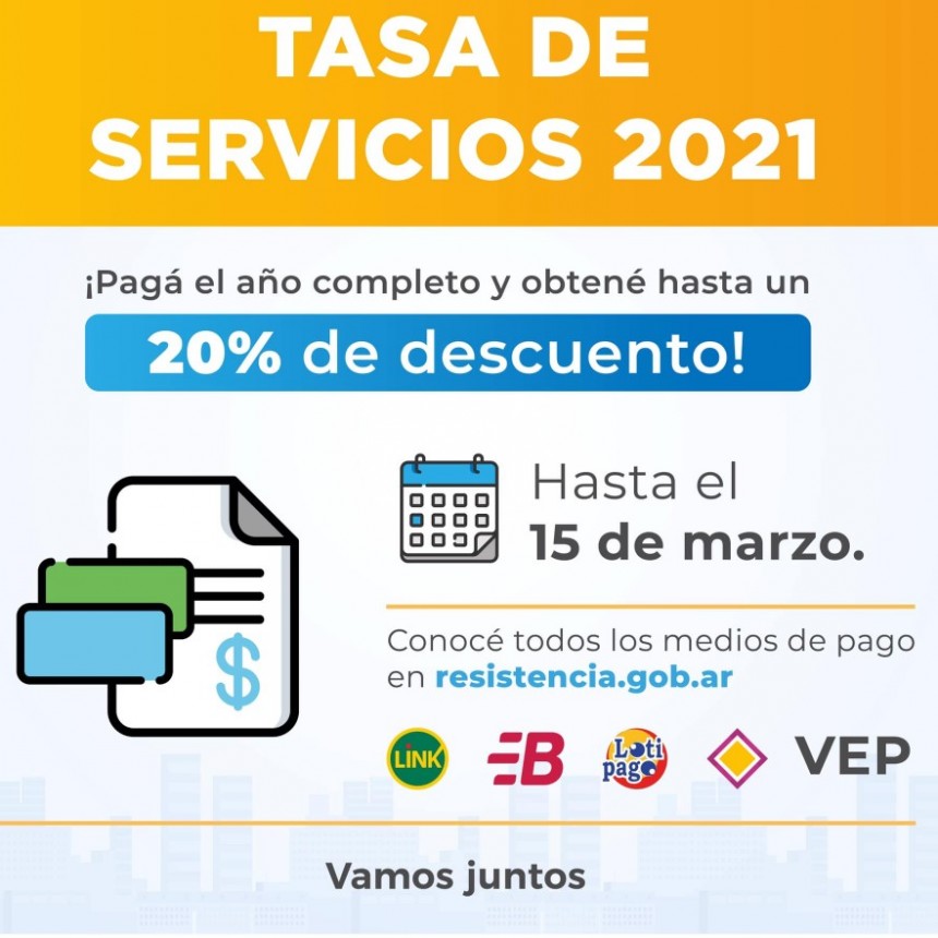 Tasa de servicios: hasta el lunes 15 est&aacute; disponible el pago anual anticipado en la ciudad de Resistencia