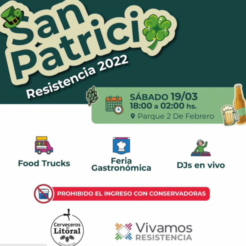 El Municipio de Resistencia invita este sábado a los vecinos a la fiesta por el Día de San Patricio en el Parque 2 de Febrero