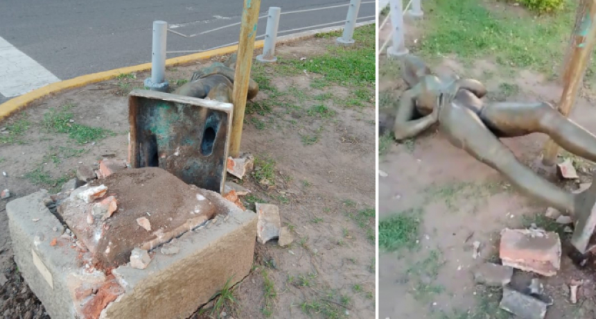 Conductor de una Hilux chocó y tumbó la estatua de la avenida Alberdi y se dio a la fuga