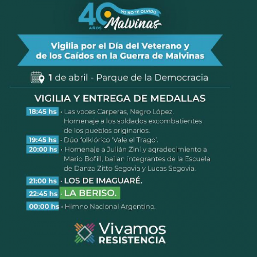 Resistencia invita a sumarse a las actividades y al desfile cívico militar tributo a los Héroes de Malvinas