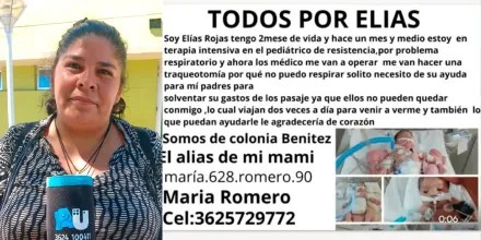 Un beb&eacute; de tres meses lucha por su vida y su familia pide ayuda para sostener el acompa&ntilde;amiento
