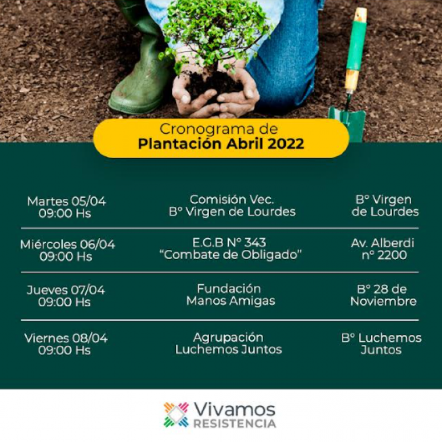 Este martes, Resistencia continúa la plantación apadrinada de árboles 