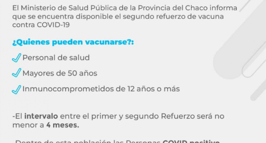 Desde este lunes, se aplicarán segundas dosis de refuerzo de Covid-19 en toda la provincia