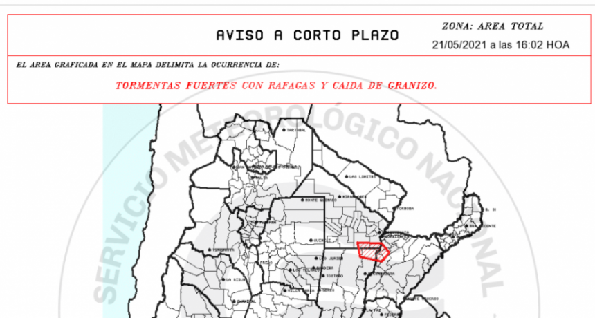 Aviso a corto plazo por tormentas fuertes para parte del Chaco