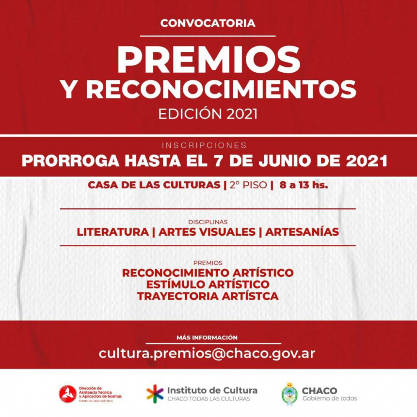 Ampl&iacute;an el plazo de postulaci&oacute;n para aspirantes a los Premios Art&iacute;sticos 2021