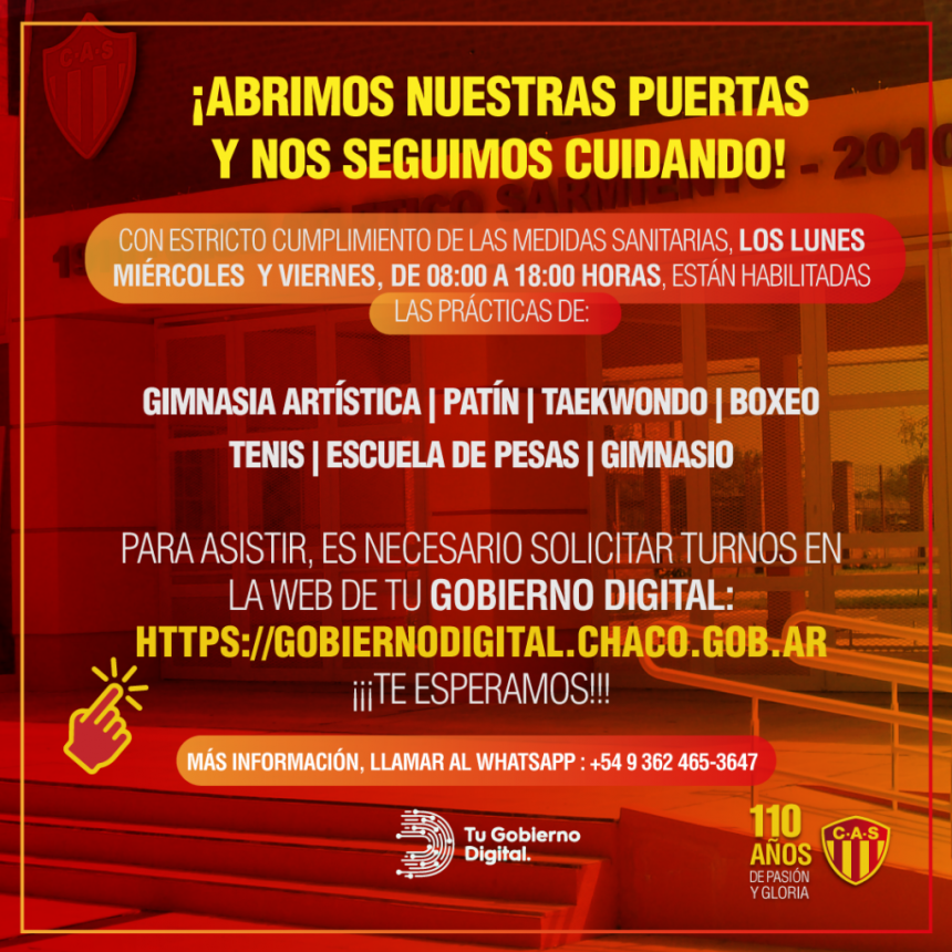 Sarmiento retoma algunas actividades con horario restringido y cupos por disciplina