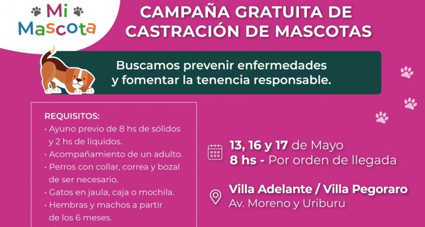 “Mi Mascota”: la castración gratuita llega este viernes a Villa Pegoraro 