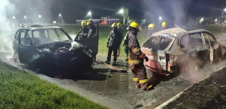 Susto en la noche: Se incendi&oacute; un auto en la ruta 16 