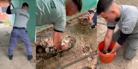 Zona Sur: bomberos y polic&iacute;as salvaron a un cachorro atrapado en un desag&uuml;e