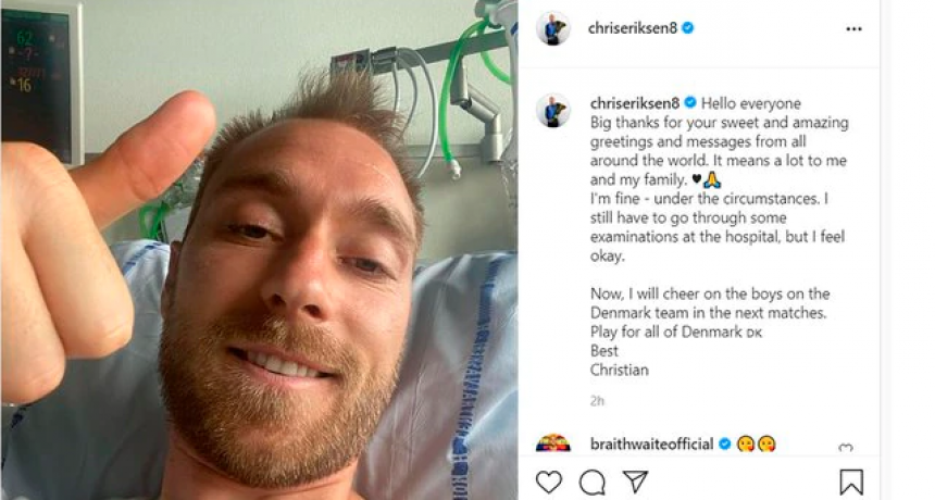 Christian Eriksen poste&oacute; una foto en sus redes sociales 