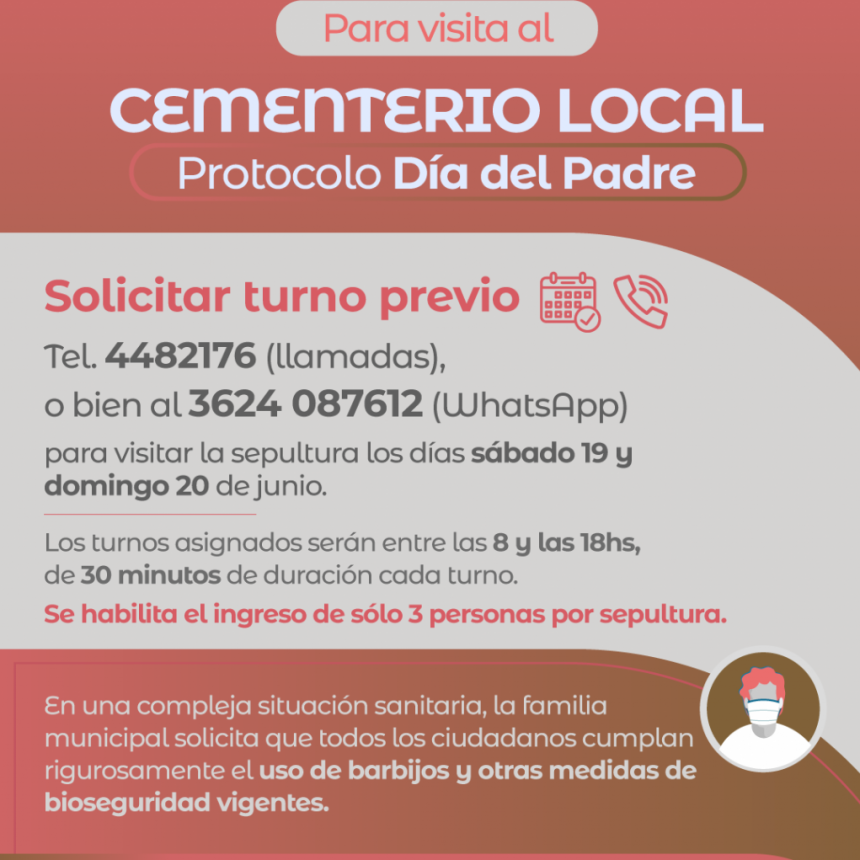 D&iacute;a del Padre: Los protocolos para visitar en cementerio de Barranqueras   