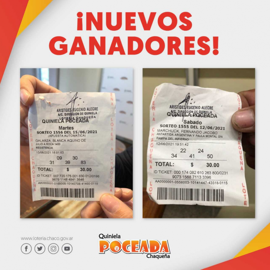 Un trabajador rural y una telefonista son los nuevos ganadores de la Poceada Chaque&ntilde;a