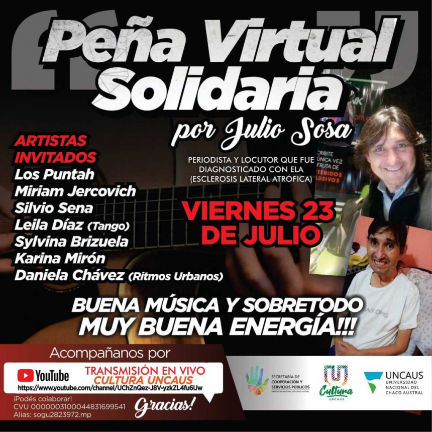 La UNCAUS organiza una Pe&ntilde;a Virtual en solidaridad con Julio Sosa