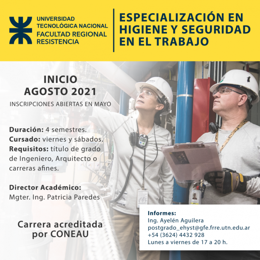 La UTN abri&oacute; la inscripci&oacute;n a la carrera de Especializaci&oacute;n en Higiene y Seguridad en el Trabajo