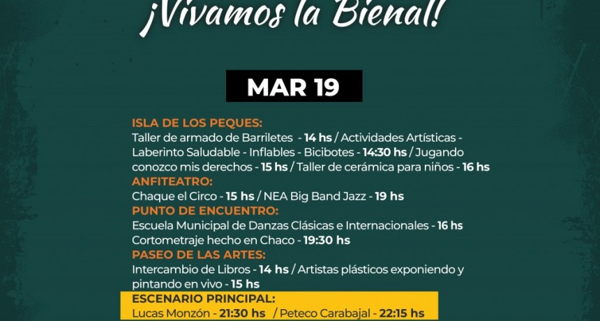 Bienal 2022: Resistencia ofrece este martes 19 distintas actividades en escenarios del parque, el domo y la peatonal