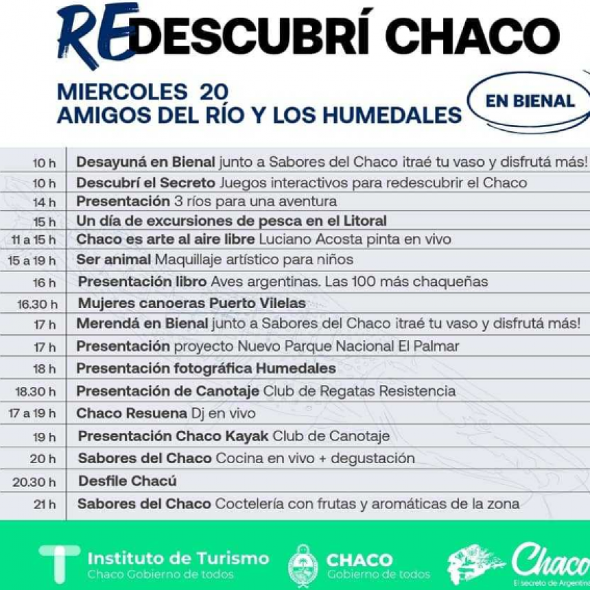 El Instituto de Turismo ofrece diversas actividades para este miércoles en la Bienal del Chaco 2022