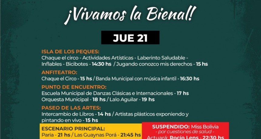 Miss Bolivia no cantará esta noche en la bienal, la reemplazará Rocío Lens