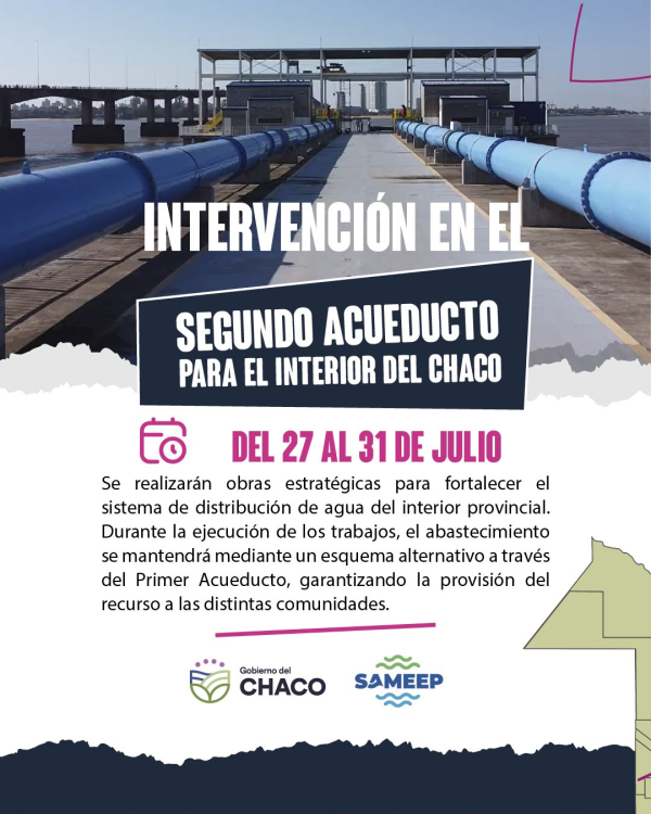 Del 27 al 31 de Julio: SAMEEP recuerda que se realizar&aacute;n trabajos estrat&eacute;gicos en el segundo acueducto