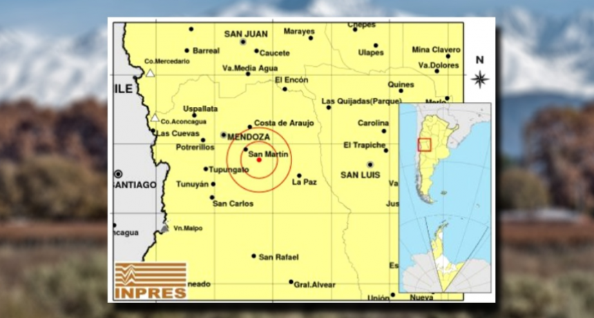 Se registró un sismo de 5,2 grados con epicentro a 69 kilómetros de Mendoza capital