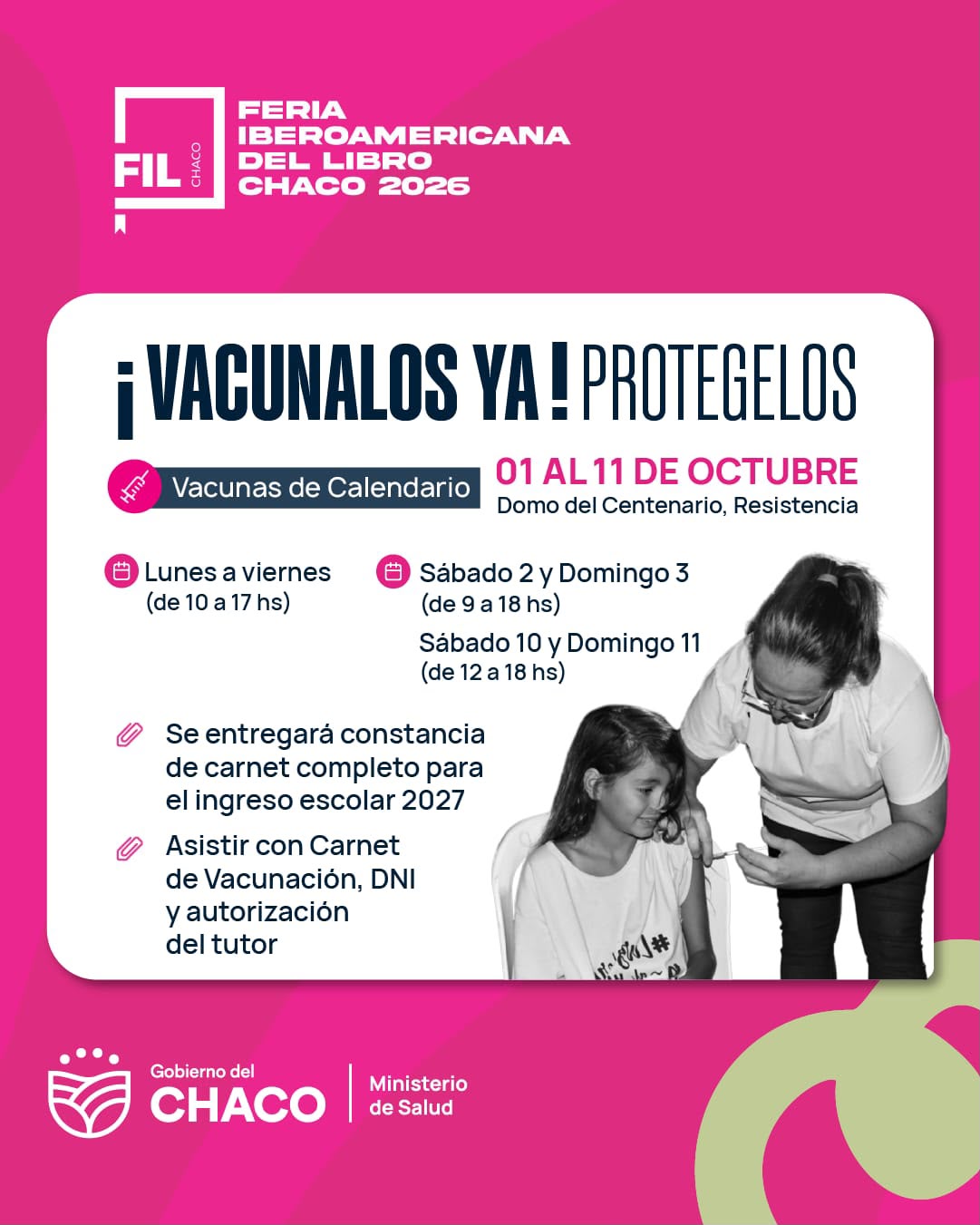 Salud suma postas de vacunación en la Feria Iberoamericana del Libro 