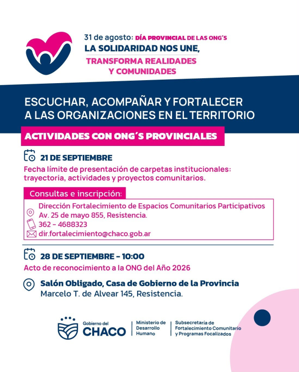 Desarrollo Humano convoca a las ONG a postularse para el reconocimiento a la ONG del a&ntilde;o 2026