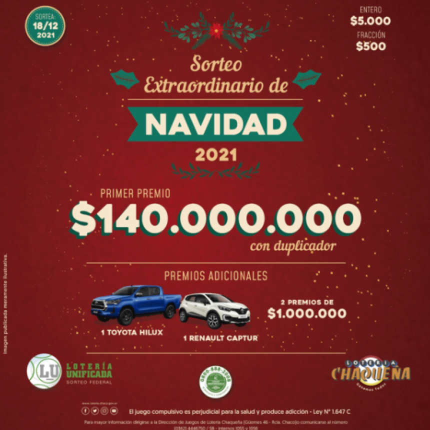 Mañana se juega el sorteo extraordinario de navidad, con $140 millones al primer premio